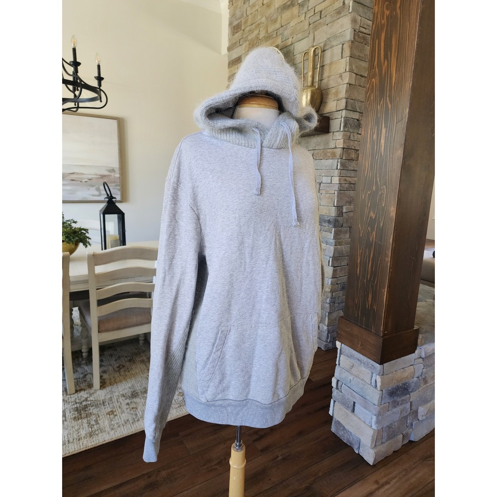 All Saints Grey Mixed Media Pullover Hoodie Sweatshirt‎ Mens